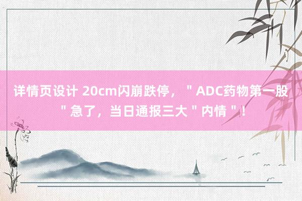 详情页设计 20cm闪崩跌停，＂ADC药物第一股＂急了，当日通报三大＂内情＂！