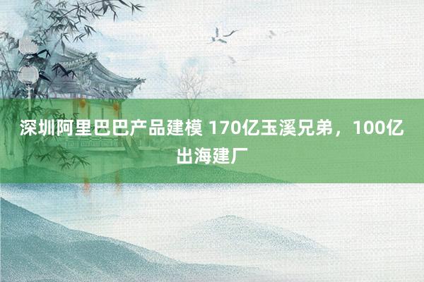 深圳阿里巴巴产品建模 170亿玉溪兄弟，100亿出海建厂